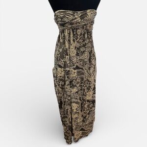 y2k gray and cream floral print strapless babydoll maxi dress small